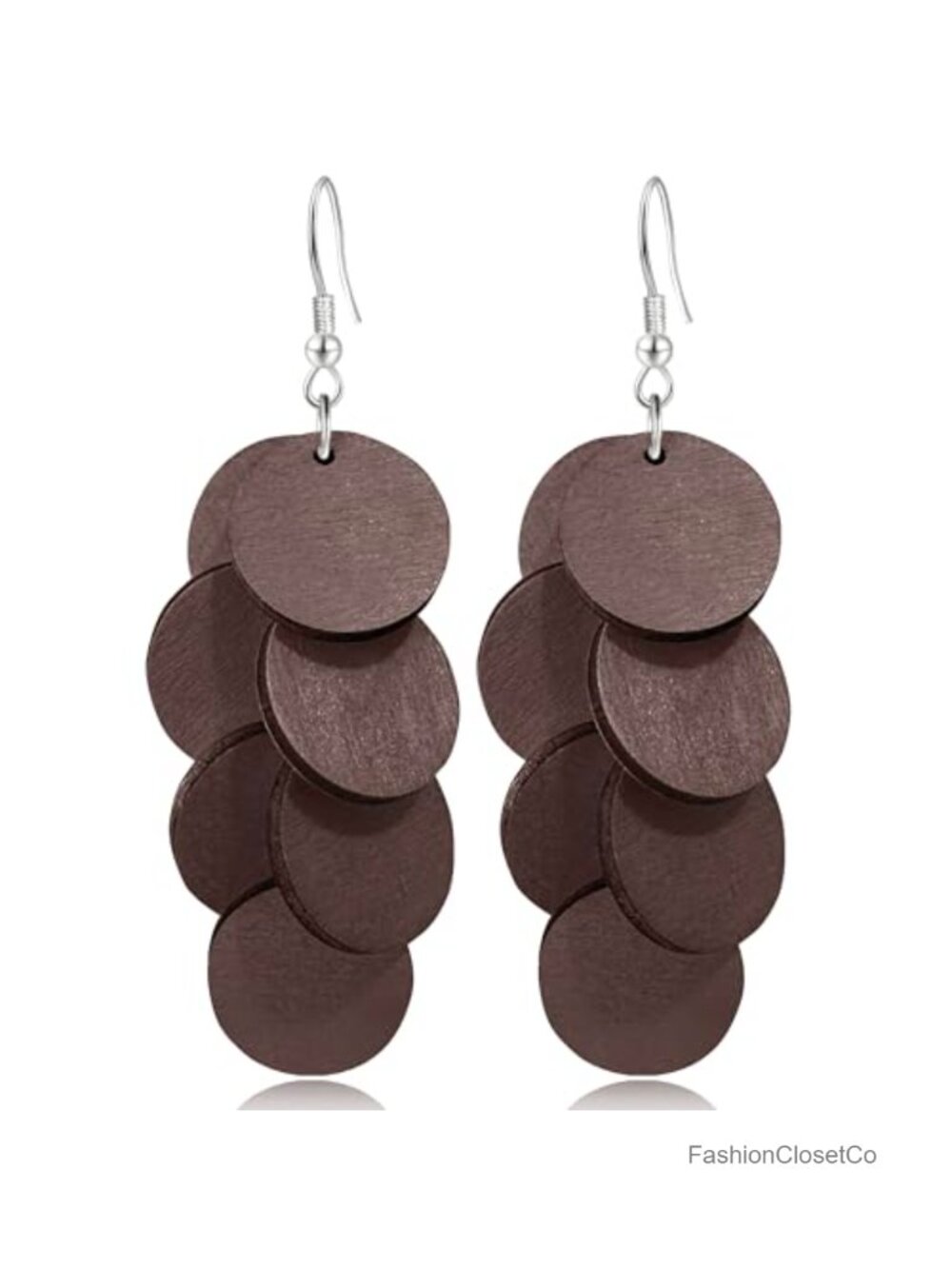 Handmade Wooden Round Disc Dangle Drop Earrings Long Chain Hook Women